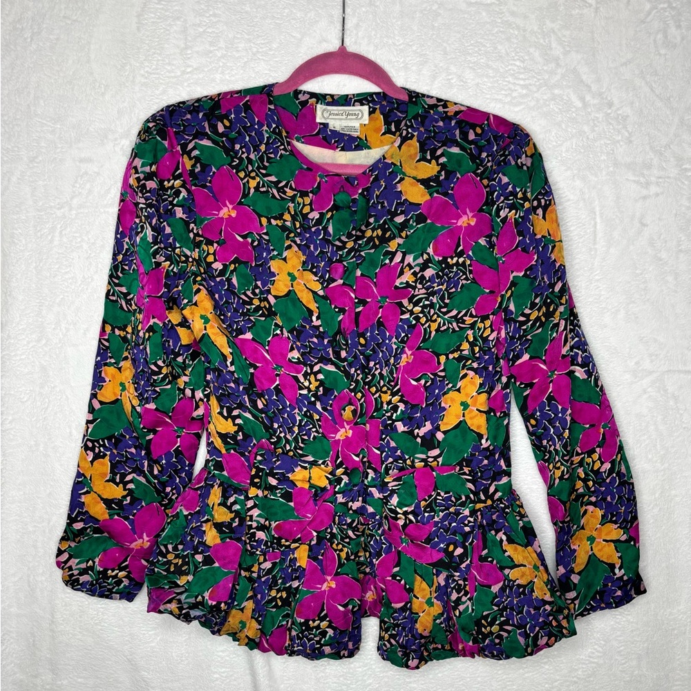 Jessica Young Multicolor Floral Y2K 100% Silk Botton Down Blouse Sz 8